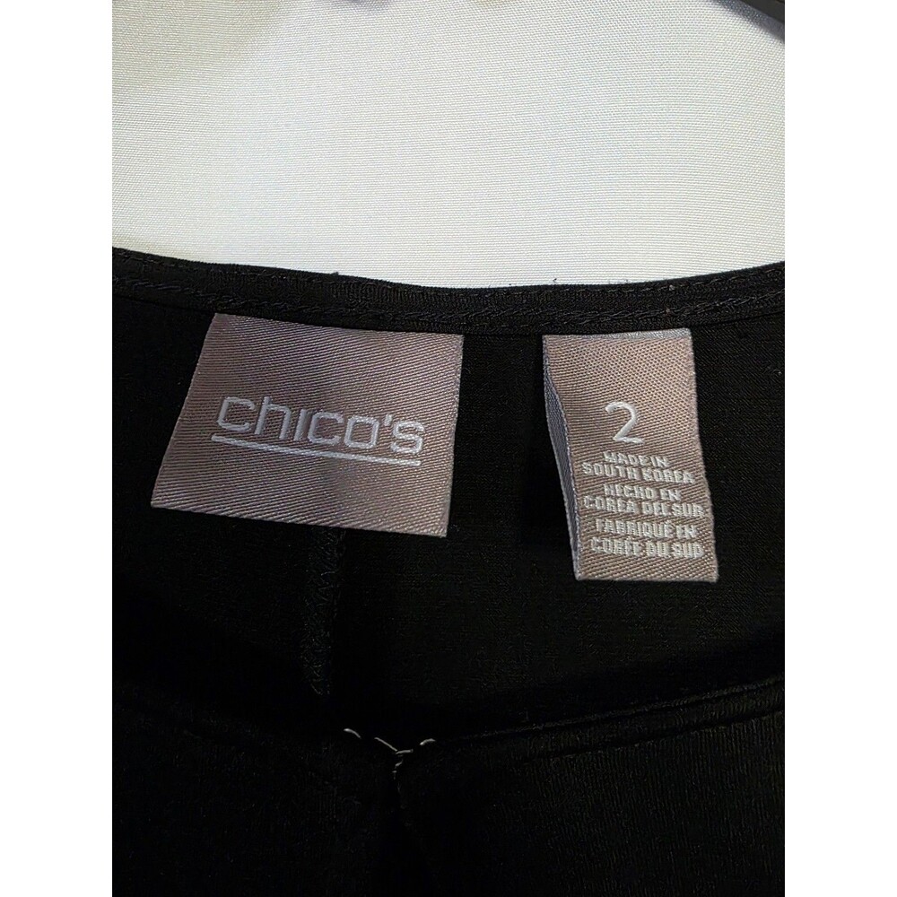 Chico's Women Tunic Blouse Size 2 Black Keyhole 3/4 Sleeve Polyester Knit - Picture 2 of 5